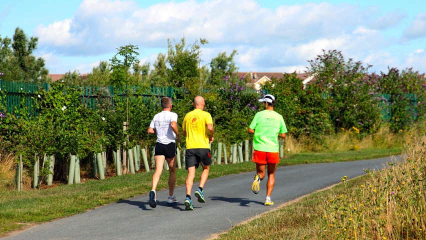 Three guys out jogging in Nature Park