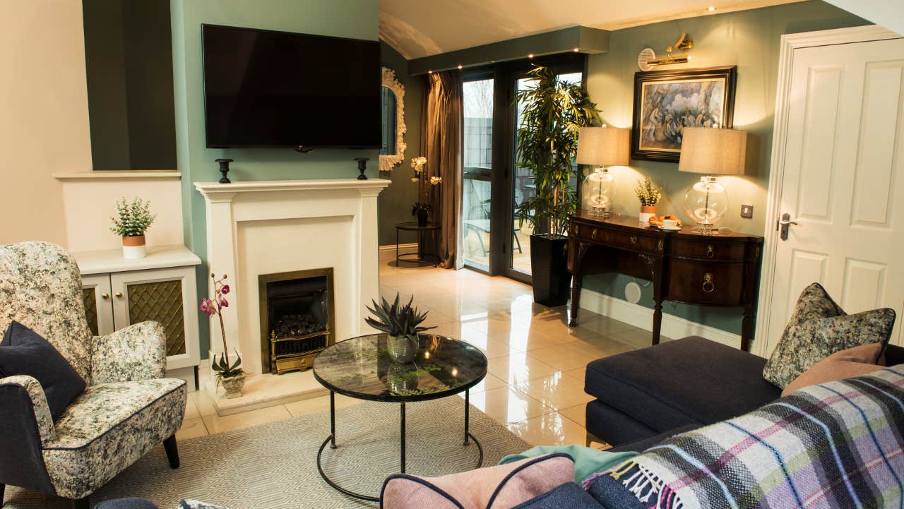 Living area with couch and chair