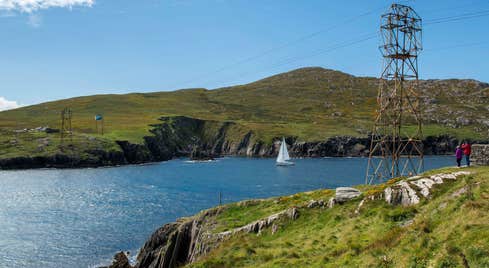 People enjoying the views of Dursey Island and cable car, County Cork