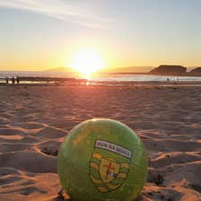 Image of a football on a beach in Bundoran in County Donegal