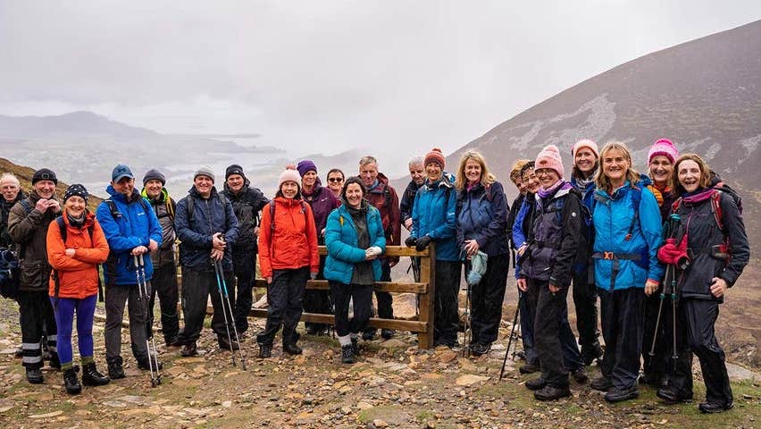 A group of people on a mountain hike
