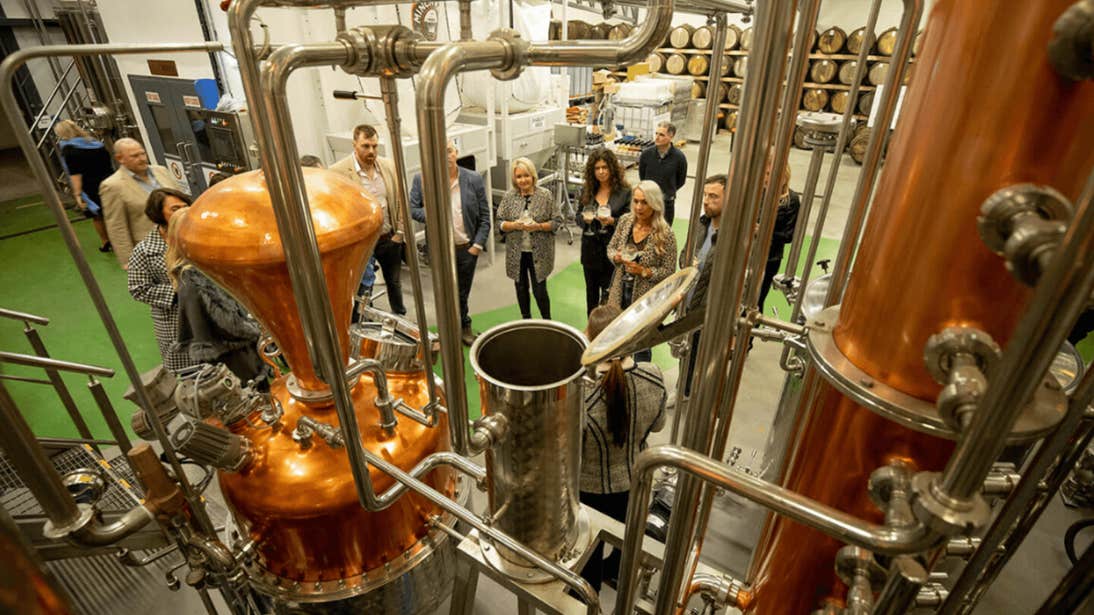 People touring the inside of Ballykeefe Distillery, Kilkenny