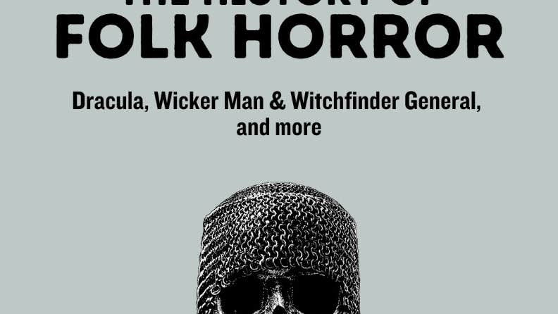 Seed Talk, The History of Folk Horror - grey poster with part of dark skull with chainmail hat