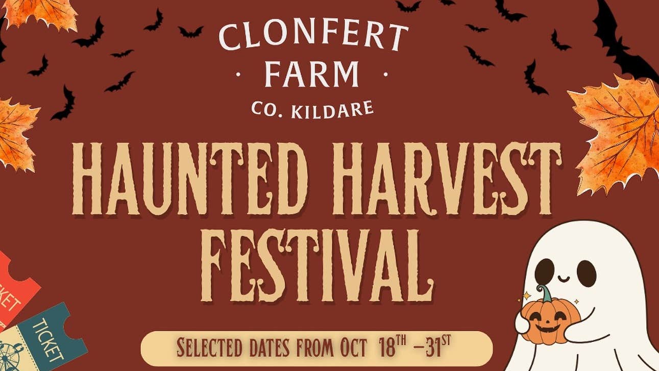 Brown and orange poster for Haunted Harvest Festival at Clonfert Farm
