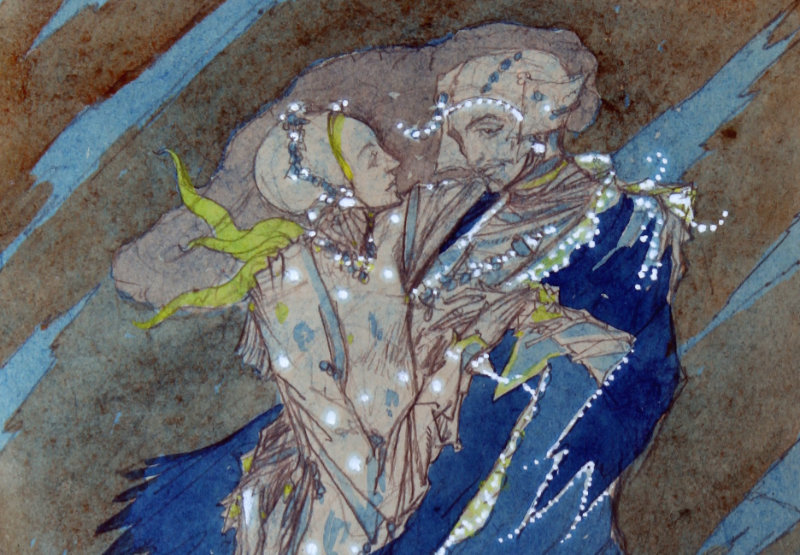 Harry Clarke, Long Ago, These Lovers Fled Away into the Storm (detail), c.1923. Collection Crawford Art Gallery, Cork.