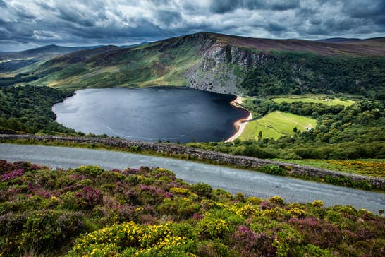 Lough Tay and the nearby mountains in County Wicklow