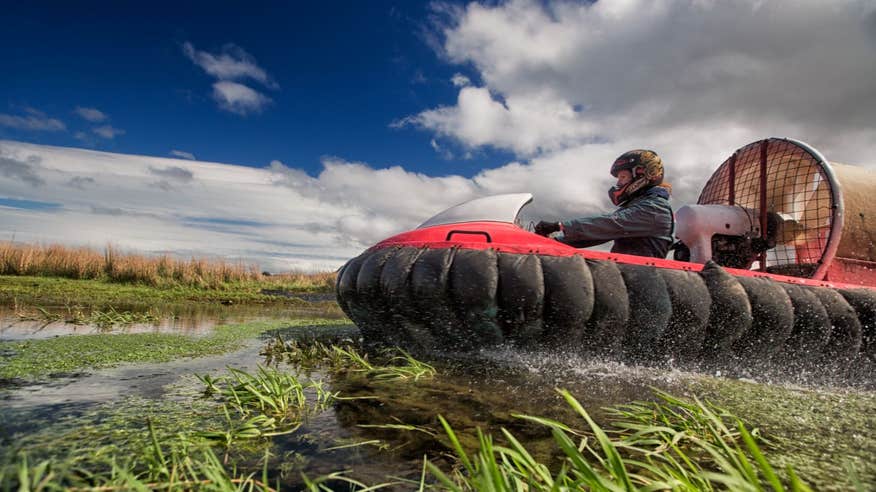 Person driving a hovercraft in Carrick-on-Shannon, Leitrim