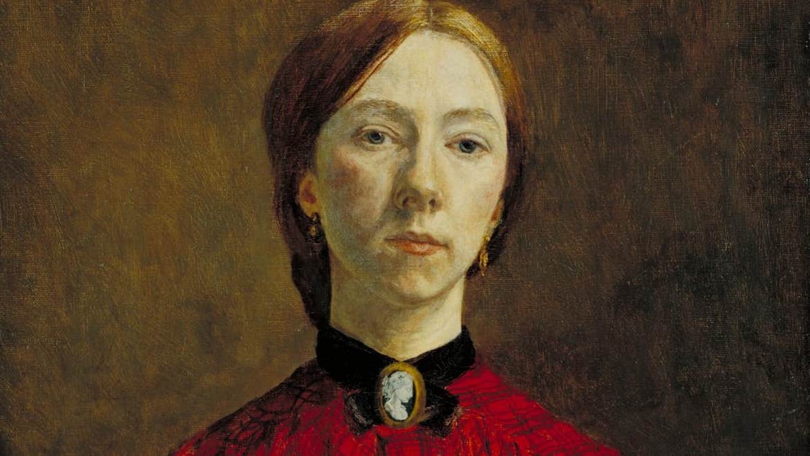 Self Portrait by Gwen John. It is a self-portrait of a well-dressed woman.