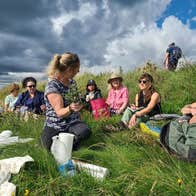 Group sitting on grass learning about foraging