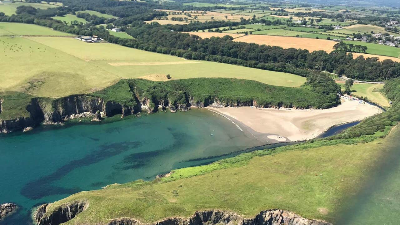 An aerial view of Ballymacaw Cove in County Waterford