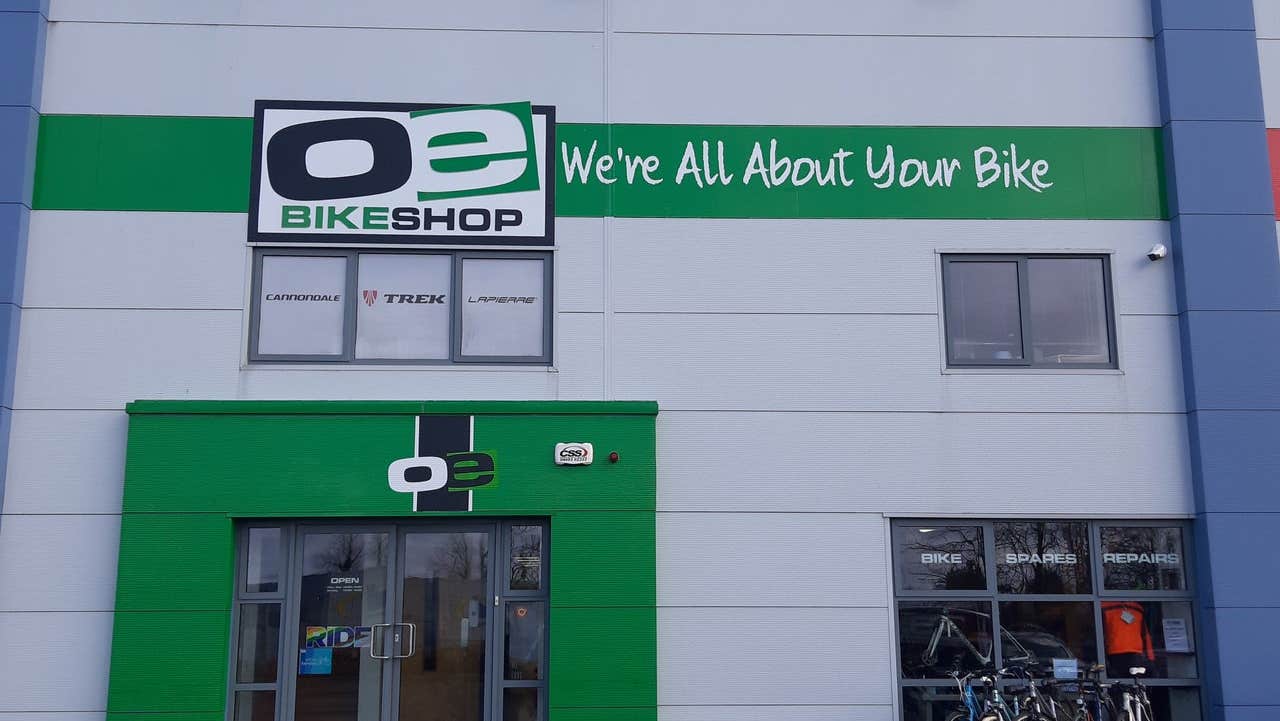 Exterior of a bike shop with bikes on display outside