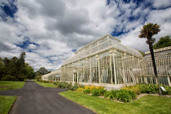 An exterior view of a glasshouse at the National Botanic Gardens in County Dublin.
