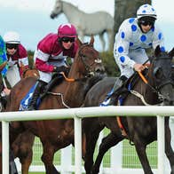 Horses and jockey captured mid race