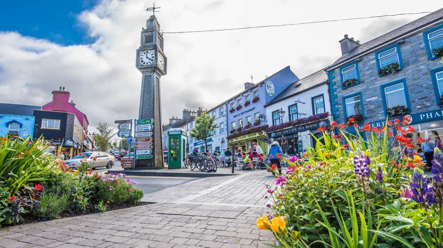 Bright flowers in a square in Westport, Mayo