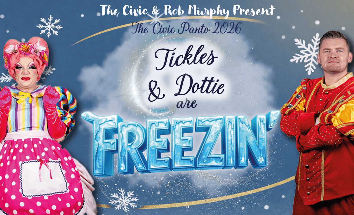 Tickles and Dottie are Freezin’ – The Civic Panto 2026 Graphic