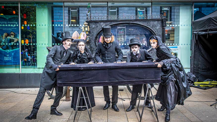 Morbid and Sons Pop-up Funeral Shop performers in Limerick