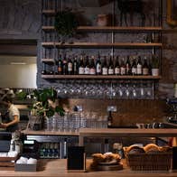 View to the kitchen and counter of Éan Bakery, Restaurant & Wine Bar