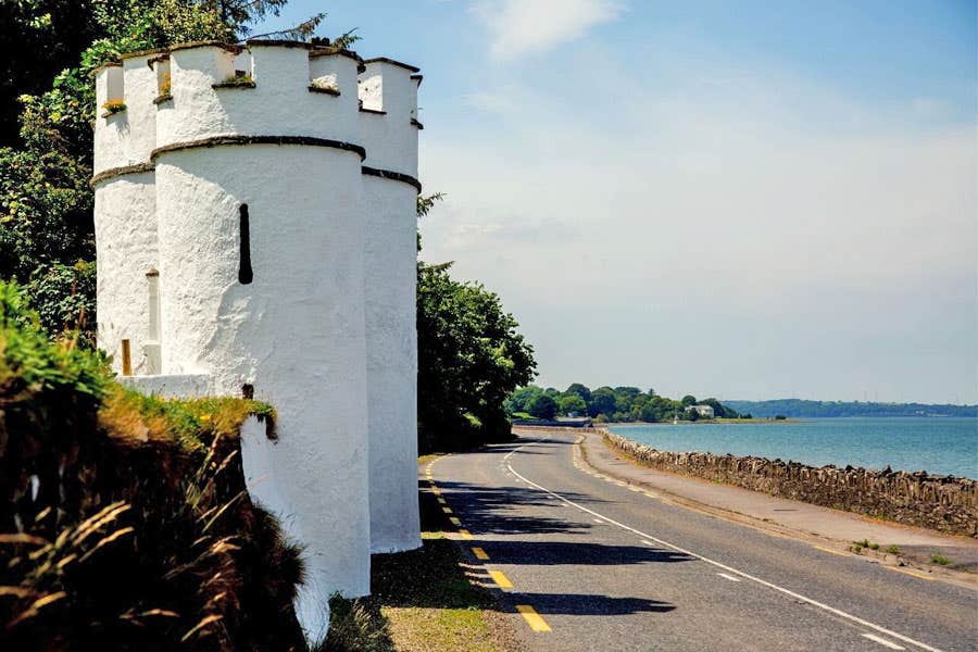 Shannon Estuary Way whitewashed castle style tower