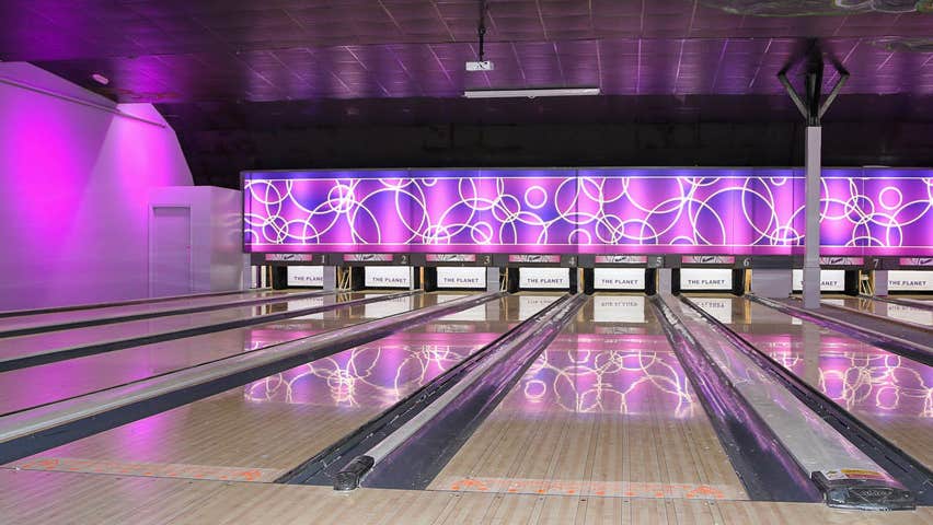 The Planet Entertainment Centre Athlone bowling lane and purple lights