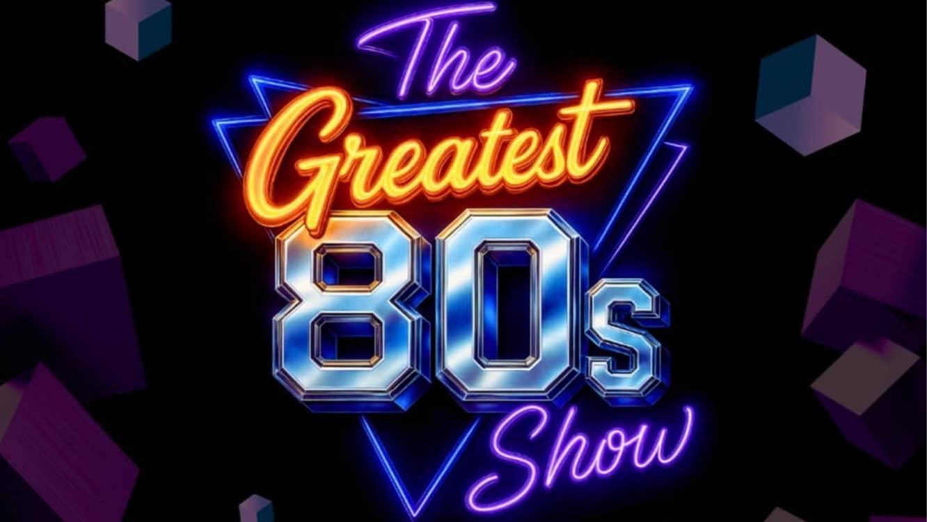 This image shows the graphic design for the greatest 80's show that will be at the DLR Mill Theatre