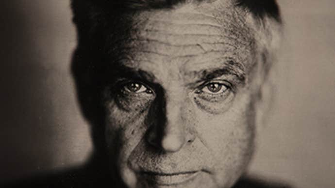 Close of view of older man's face in black and white