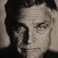 Close of view of older man's face in black and white