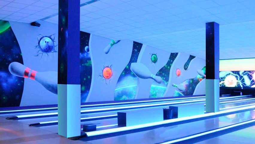 Bowling lanes at night time at Mayo Leisure Point Castlebar County Mayo