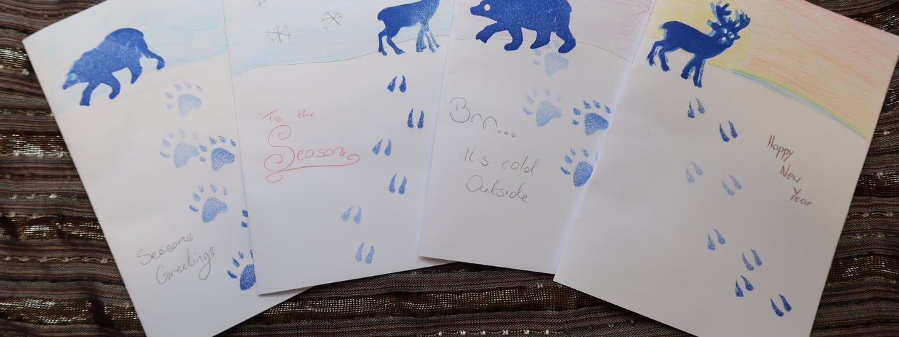 Footprints in the snow greeting cards