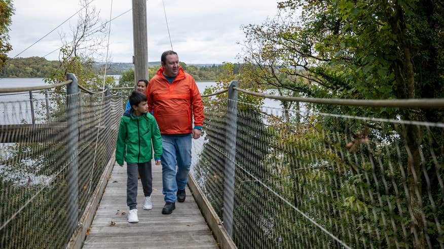 A family on the Tree-Top Walk at Lough Key Forest and Activity Park in County Roscommon