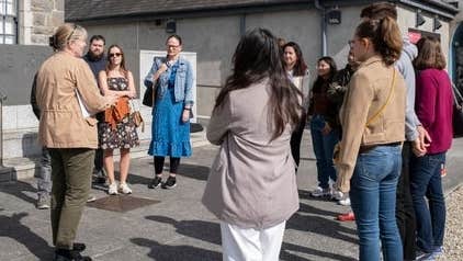A tour group outside Collins Barracks