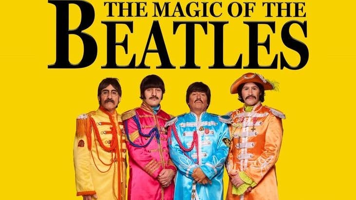 4 men in different brightly coloured military style suits