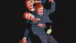 Mike Wozniak: The Bench, cartoon type image of man in suit in 3 different postions.
