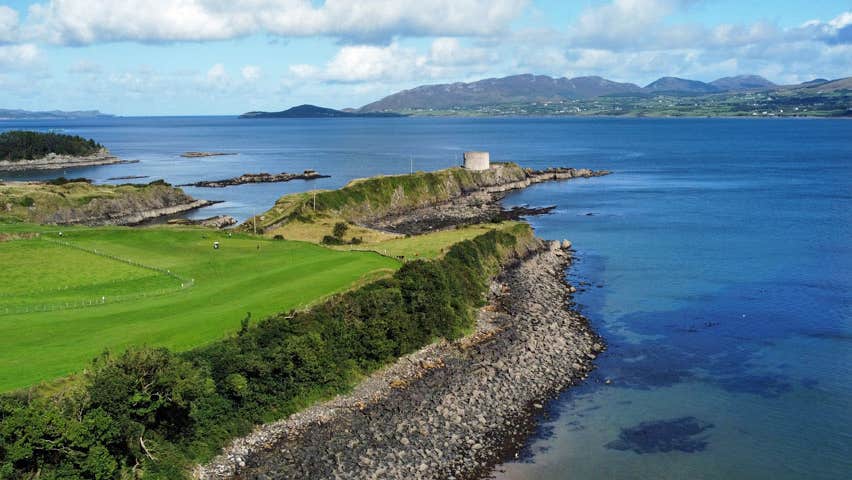 A view of the headland near the ninth hole with Macamish Fort in the distance