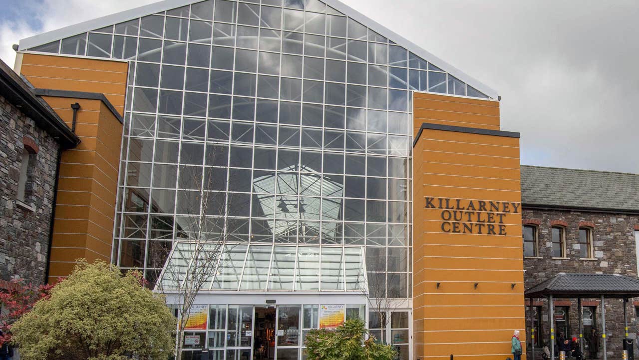 Glass front and entrance to the Killarney Outlet Centre
