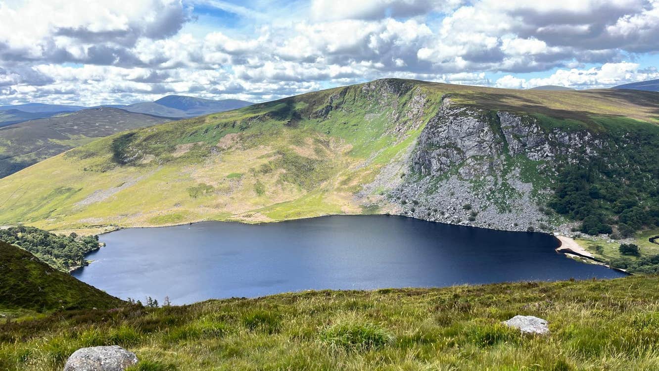 A viewing point overlooking a lake in the Wicklow Mountains