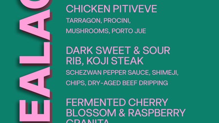 Menu for pop up, displaying the 6 courses