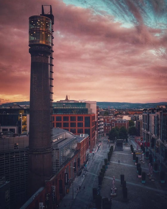 Aerial image of the tower in Smithfield in Dublin city