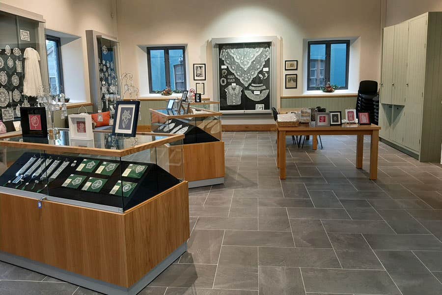 The interior of the shop at Carrickmacross Lace Gallery