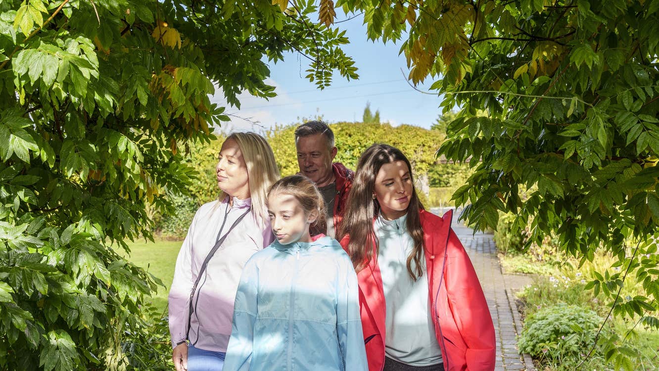 A family walking through Edgeworth Literary Trail