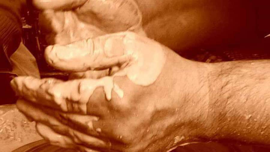Hands of a potter at Busy Bees Ceramics Glaslough County Monaghan