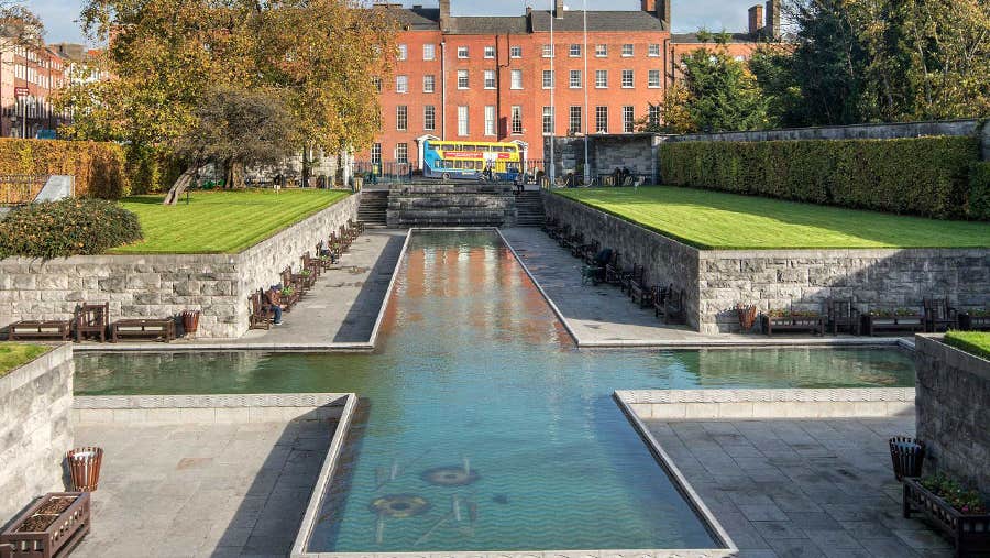 The cross shaped pool in the Garden of Remembrance in Parnell Square, Dublin City centre