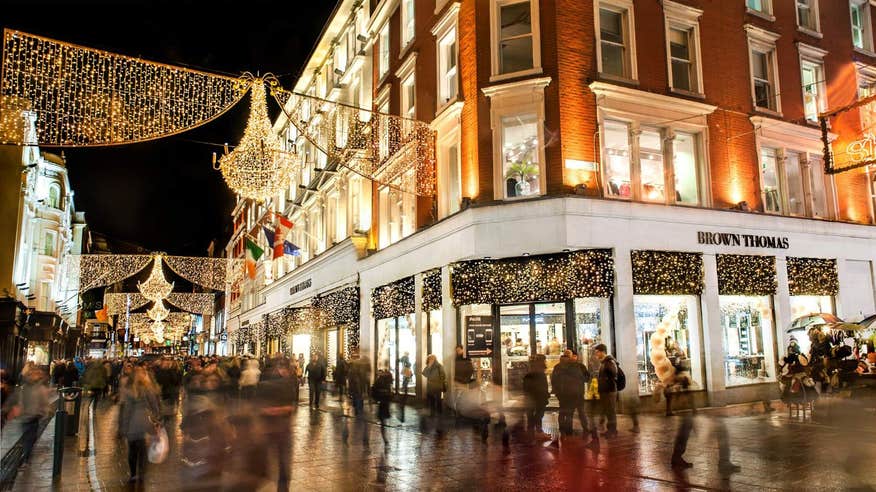 The Christmas lights in Dublin City beside Brown Thomas