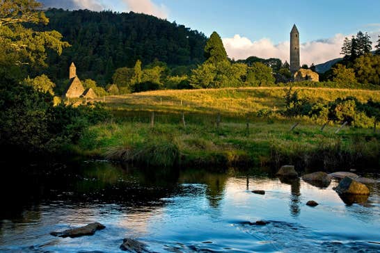 The green forests and blue rivers at Glendalough Monastic Site