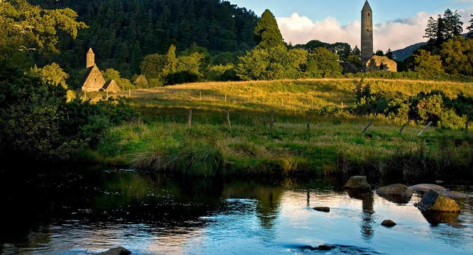 The green forests and blue rivers at Glendalough Monastic Site