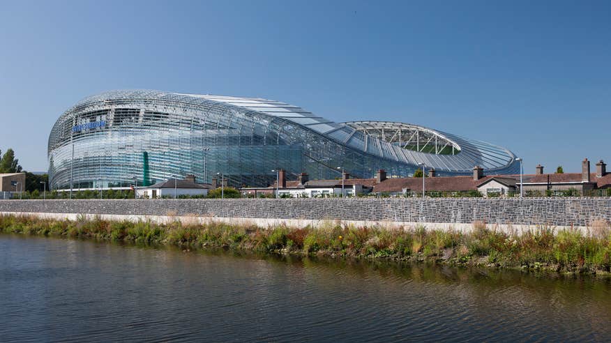 Exterior image of Aviva Stadium in Dublin city