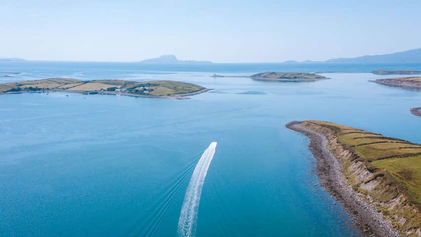 A high speed rib transfer to Collanmore Island in Clew Bay from Rosmoney Pier