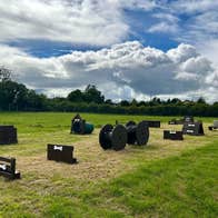 Obstacles in a field for dogs to jump and play