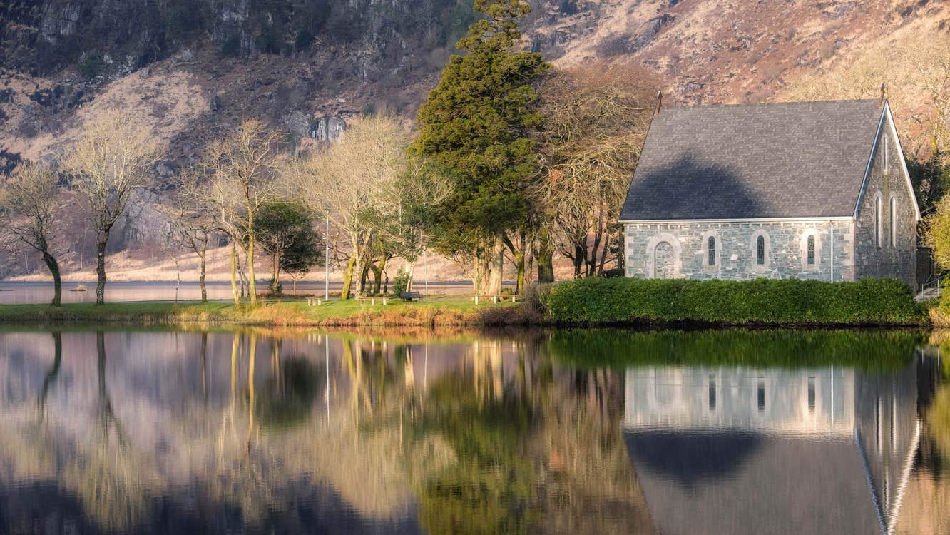 Reflection of Gougane Barra Church in water