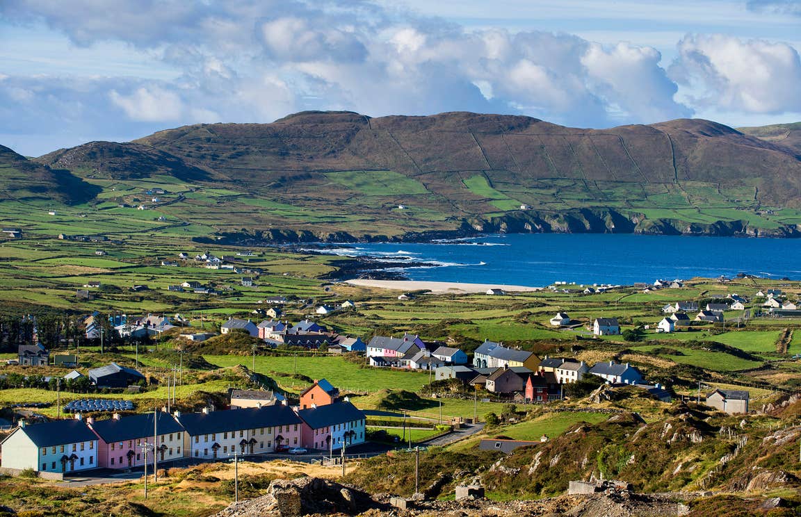 Colourful houses by the sea on Allihies Trail in West Cork