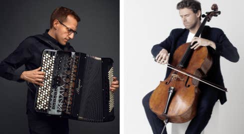 Music in Kilkenny presents Cellist Christian-Pierre La Marca and Accordionist Félicien Brug performing World Songs by Bach, Rameau, Paganini, Gershwin and Galliano in the Parade Tower, Kilkenny as part of a nationwide Music Network Tour